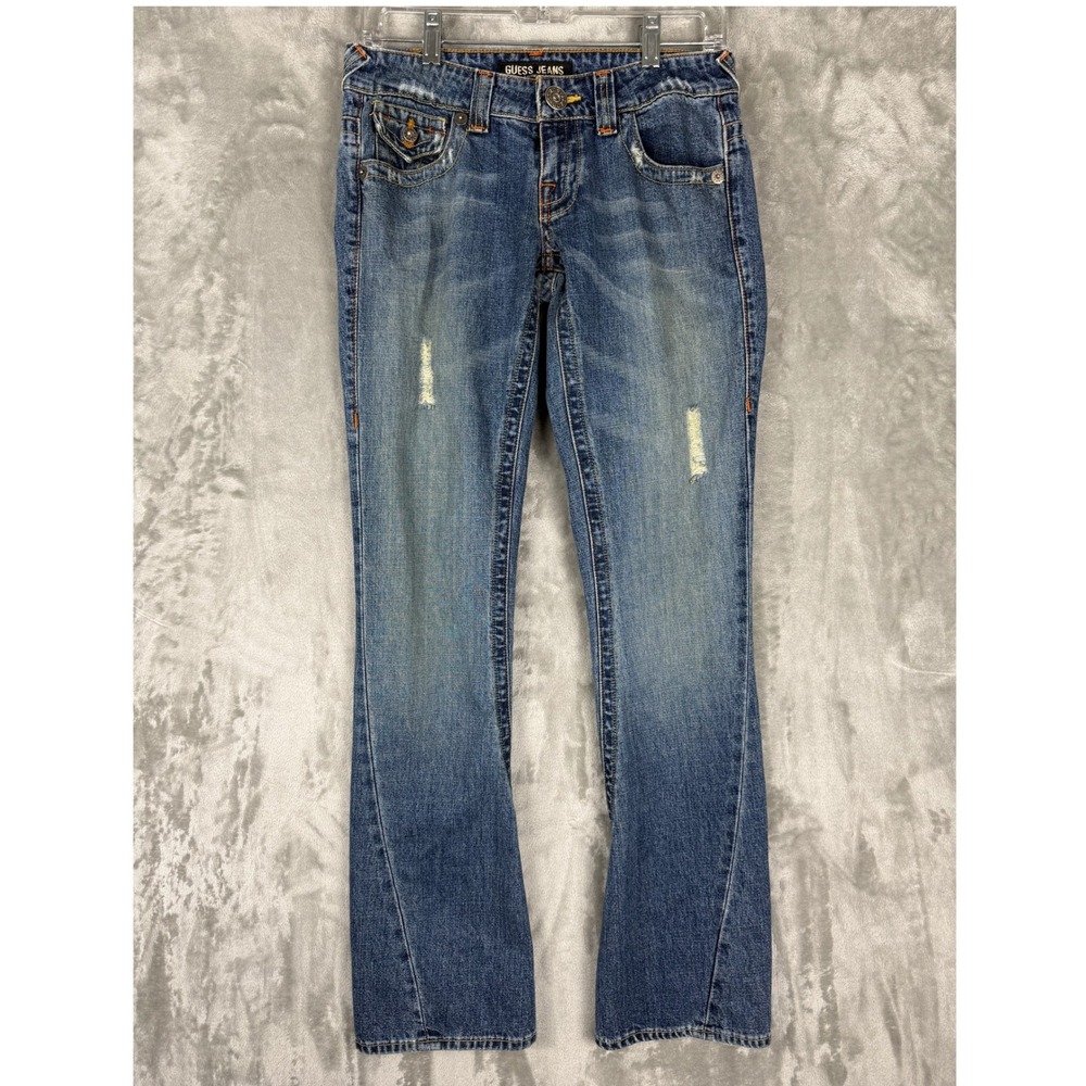 Y2K Guess Jeans Womens Size 26 Blue Flare Leg Distressed Denim Pants
